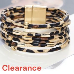 Leopard Leather Bangle Cuff Bracelet